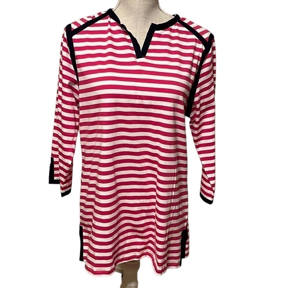 Appleseed’s t shirt , red/white stripe, sz med.